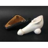 EROTICA: Meerschaum pipe, in the form of a penis, in a fitted case, apparently unused, length 11cm