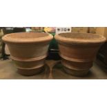 PAIR OF LARGE TERRACOTTA PLANTERS of tapering, banded form, height 82cm, diameter 102cm (2)