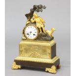 FRENCH GILT METAL MANTEL CLOCK the 3" enamelled dial on a brass eight day movement half hourly