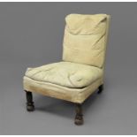 HOWARD & SON NURSING CHAIR the rectangular back and seat on turned, black stencil mark to the