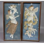 PAIR OF PLASTER INTAGLIO PLAQUES late 19th century, each modelled as a scantilly clad, winged maiden