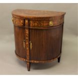 DUTCH DEMI-LUNE SIDE CABINET 19th century, a pair of drawers above a pair of tambour doors, the