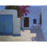 •ANDREW MACARA (b.1944) SPANISH COURTYARD Signed and dated 2002, oil on canvas 35 x 44.5cm.
