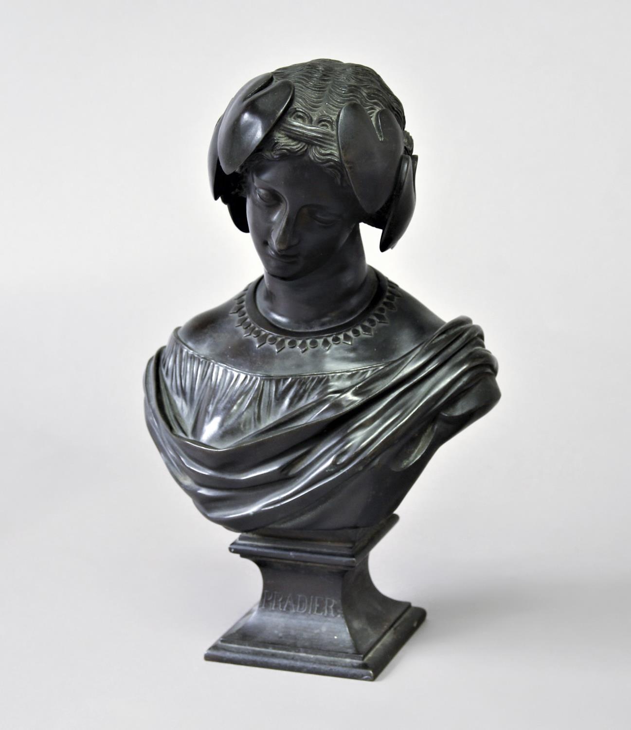 AFTER JAMES PRADIER Bust of Atlanta on a square, socle base inscribed Pradier, bronze, height 28cm