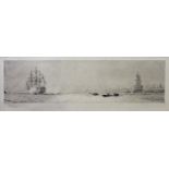 WILLIAM LIONEL WYLLIE, RA (1851-1931) TRAFALGAR DAY: HMS VICTORY FIRING A SALUTE Etching, signed