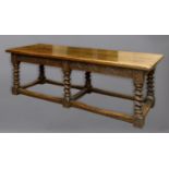 OAK REFECTORY TABLE the three plank top above a fruiting and flowering vine, barleytwist legs and