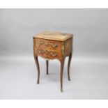 FRENCH LOUIS XIV STYLE BOMBE, KINGWOOD BEDSIDE COMMODE the marquetry top above to drawers, with