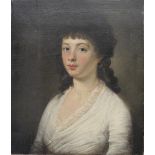 CIRCLE OF HENRI PIERRE DANLOUX (1753-1809) PORTRAIT OF A LADY Bust length, wearing a white dress,