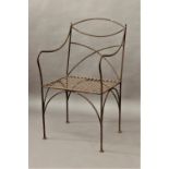 REGENCY IRON GARDEN CHAIR the openwork back above a trellis form seat, height