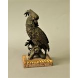 20TH CENTURY SCHOOL Parrot on a branch, bronze, on a marble and gilt base, height 36cm