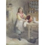 SAMUEL McCLOY (1831-1904) THE YOUNG HOUSEWIFE Signed, watercolour and pencil 35 x 25.5cm. ++ Some