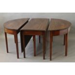 MAHOGANY THREE SECTION DINING TABLE 19th century, with line inlaid frieze, comprising two D ends and