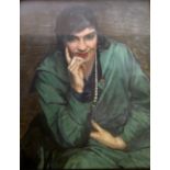 ROBERT SNELL (Fl.c.1920-1923) GIRL IN GREEN OVERALL Signed and dated 1920, bears inscribed label