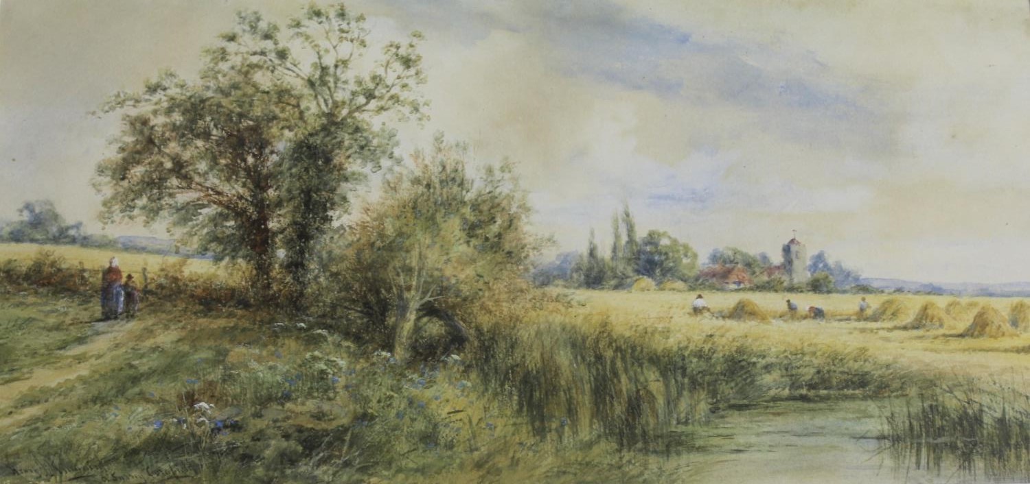 HENRY JOHN KINNAIRD (1861-1929) ON THE THAMES NEAR HENLEY; A SURREY CORNFIELD A pair, both signed - Image 2 of 2