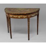 PAINTED SATINWOOD DEMI-LUNE CARD TABLE 19th century, the top painted in the manner of Kauffmann with