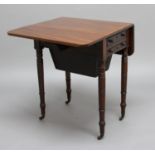 19TH CENTURY MAHOGANY WORK TABLE the drop leaf top above single drawer and pull out work bag, height