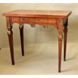 MAHOGANY, GILT AND BRASS MOUNTED FOLD OUT CARD TABLE 19th century, possibly Swedish, the top above a