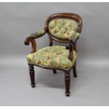 WILLIAM IV MAHOGANY OFFICE OR DESK CHAIR the oval back with buttoned upholstery above a serpentine