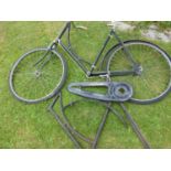 A c1917 New Hudson Lady's Bicycle. Partly dismantled with its wheels, front mudguard and chain