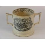 A Two-Handled Tankard. A Pearlware 'Loving Cup' with a green transfer underglaze depiction of a pair