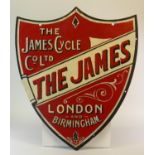 Three-Colour Enamel Sign. 'The James Cycle Co. Ltd.' A heavily over-painted single-sided wall