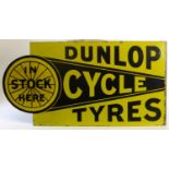 Two-Colour Enamel Sign. 'Dunlop Cycle Tyres In Stock Here', a double-sided sign, some over-painting.