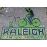 A Raleigh Wall Sign. An imposing three-piece three-colour enamel sign in excellent condition save