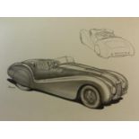 Frazer Nash Sports Model. Dated May 24th 1946, a finely executed pencil and wash drawing on artist's