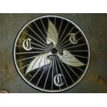 CTC. A cast iron Cyclist Touring Club wall sign painted black and silver, 24-inch diameter.