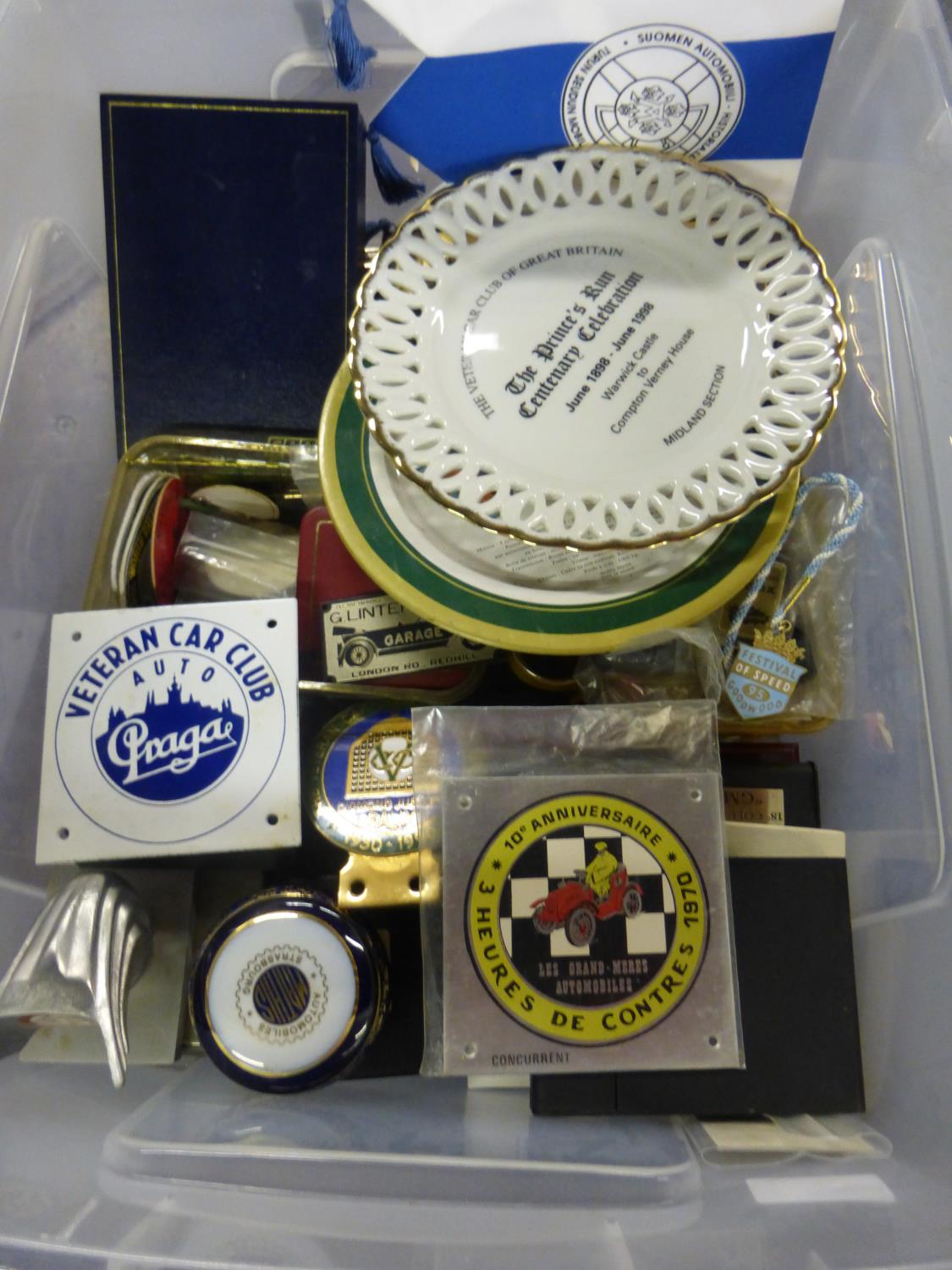 A Box of Eventing Ephemera, to include appearance plaques, trade gifts, paddock passes, badges,