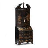 George III Japanned and Gilt Secretary Bookcase