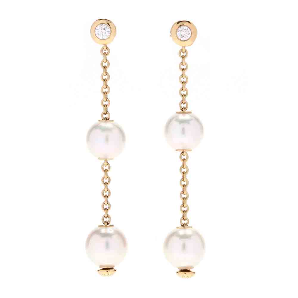 18KT Gold, Pearl and Diamond Dangle Earrings, Mikimoto