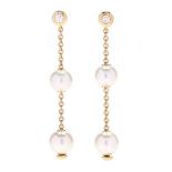 18KT Gold, Pearl and Diamond Dangle Earrings, Mikimoto