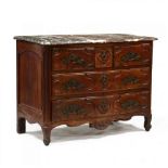 Louis XV Carved Walnut Marble Top Commode