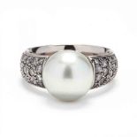 18KT White Gold, South Sea Pearl, and Diamond Ring, Gellner