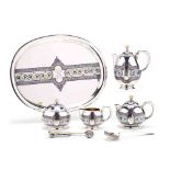 A Russian Silver and Champleve Enamel Tea Service, Mark of Grachev
