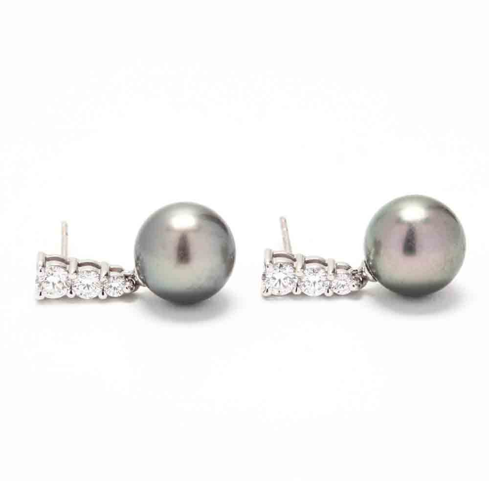 18KT White Gold, Tahitian Pearl, and Diamond Drop Earrings, Mikimoto - Image 2 of 5