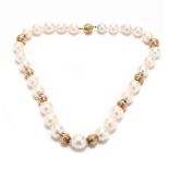 14KT Gold, Diamond, and Pearl Strand Necklace
