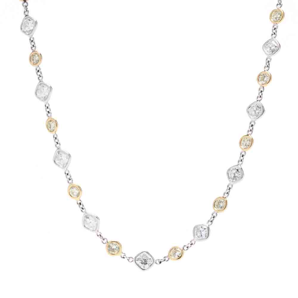 Bi-Color 14KT Gold, Diamond, and Fancy Yellow Diamond Station Necklace