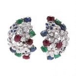 18KT White Gold, Diamond and Gem-Set Earrings