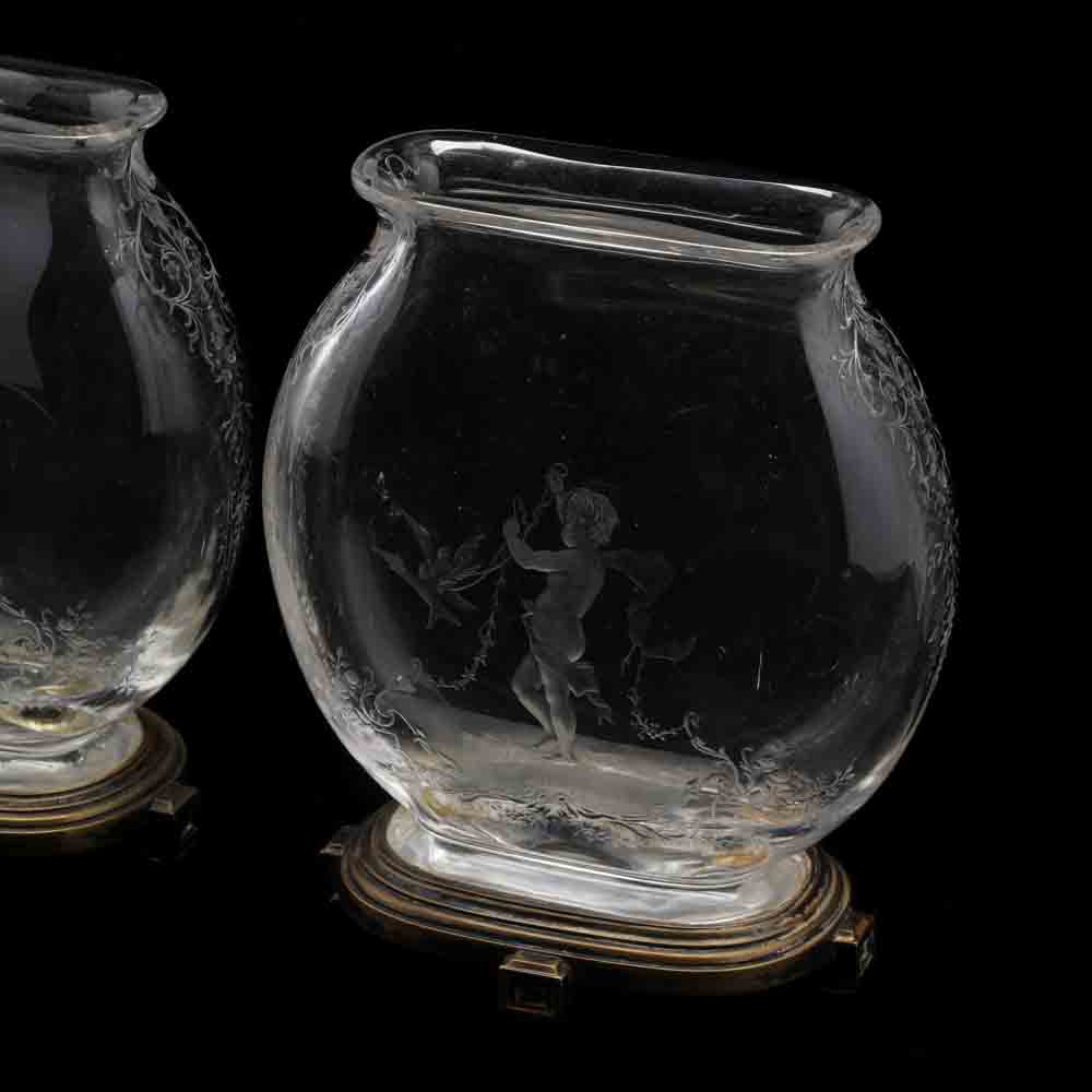 Baccarat, Pair of "Rock Crystal" Engraved Mantel Vases - Image 4 of 14