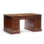 Edwardian Mahogany and Brass Partner's Desk