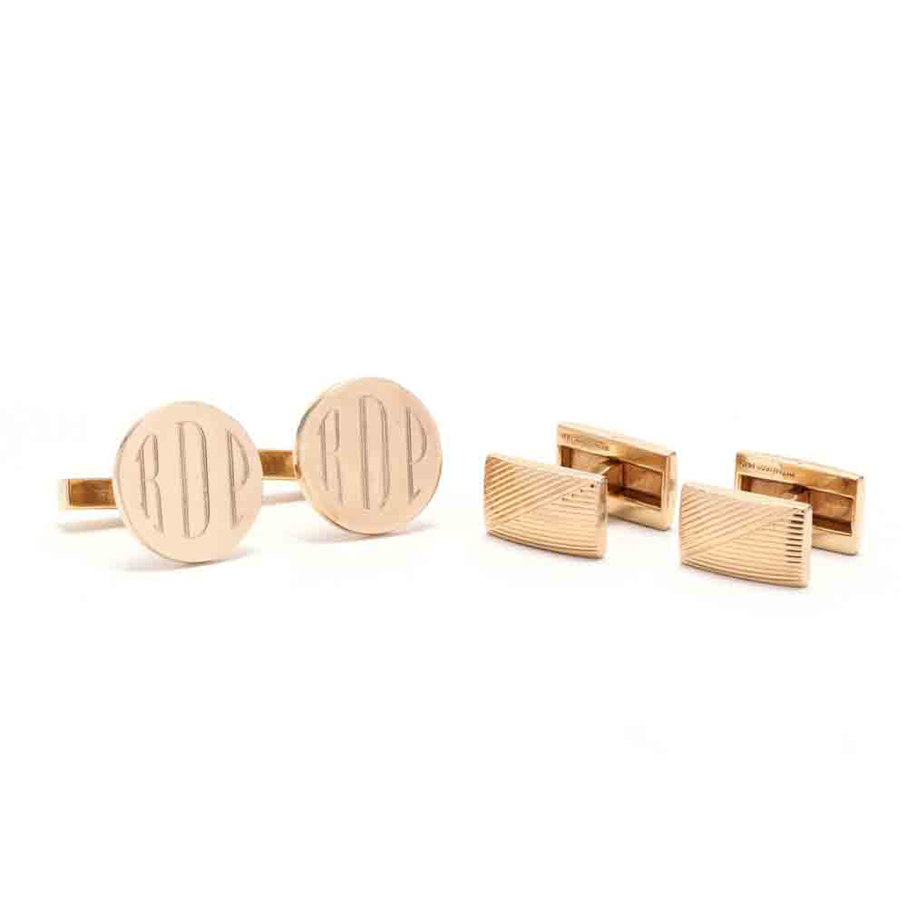 Two Pairs of 14KT Gold Cufflinks, Tiffany & Co.