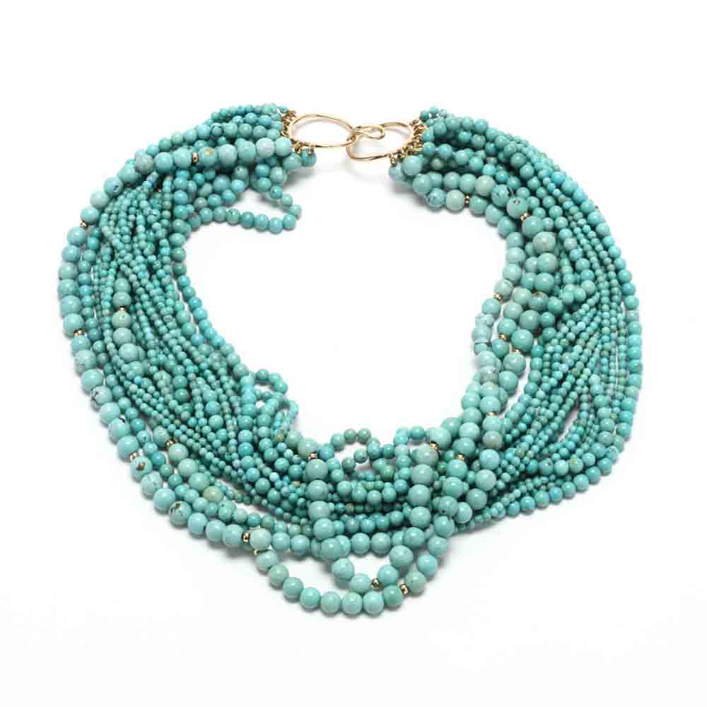 Gold and Turquoise Torsade Necklace - Image 3 of 3