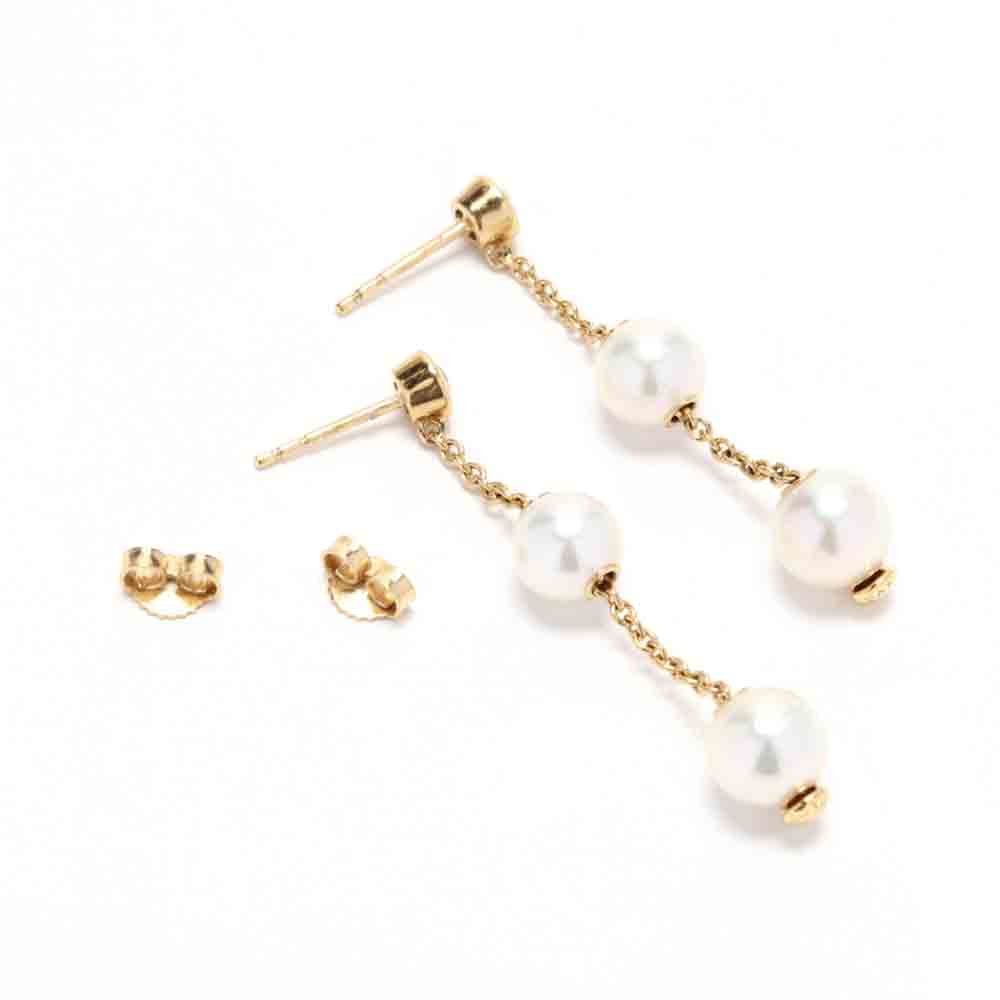 18KT Gold, Pearl and Diamond Dangle Earrings, Mikimoto - Image 2 of 5