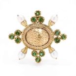 14KT Gold, Peridot, and Pearl Brooch / Pendant, MAZ