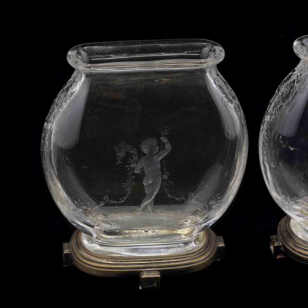 Baccarat, Pair of "Rock Crystal" Engraved Mantel Vases - Image 2 of 14