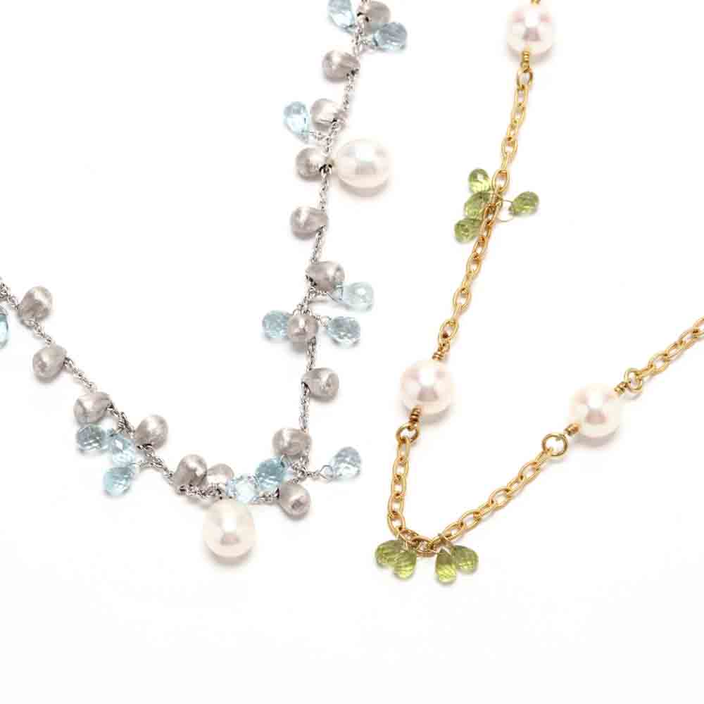 Two 18KT Gold, Pearl, and Gem-Set Station Necklaces, signed - Image 2 of 5