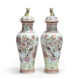 A Pair of Chinese Famille Rose Soldier Vases with Covers