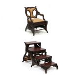 Rococo Revival Carved Rosewood Metamorphic Library Chair